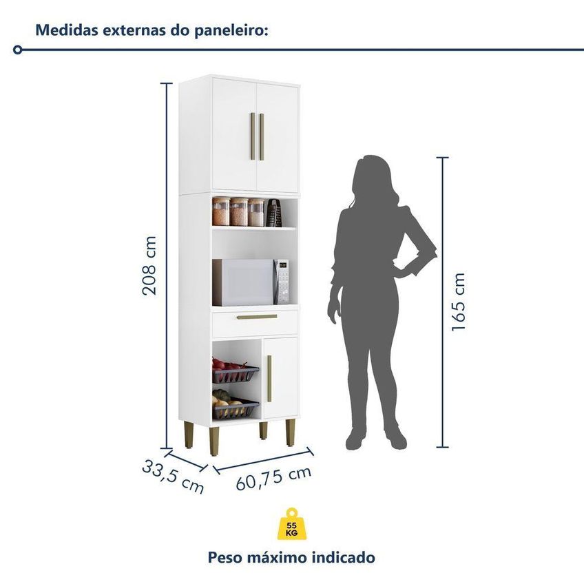 Torre Quente Lorena Com 2 Portas E 1 Gaveta MDF 60cm Branco Kaiki Móveis - imagem 3