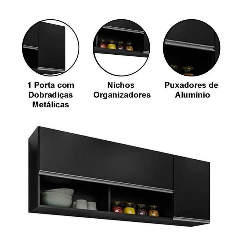 Armário Aéreo De Geladeira Armário Aéreo De Geladeira 2 Portas MDP 150cm Preto Fênix - imagem 3