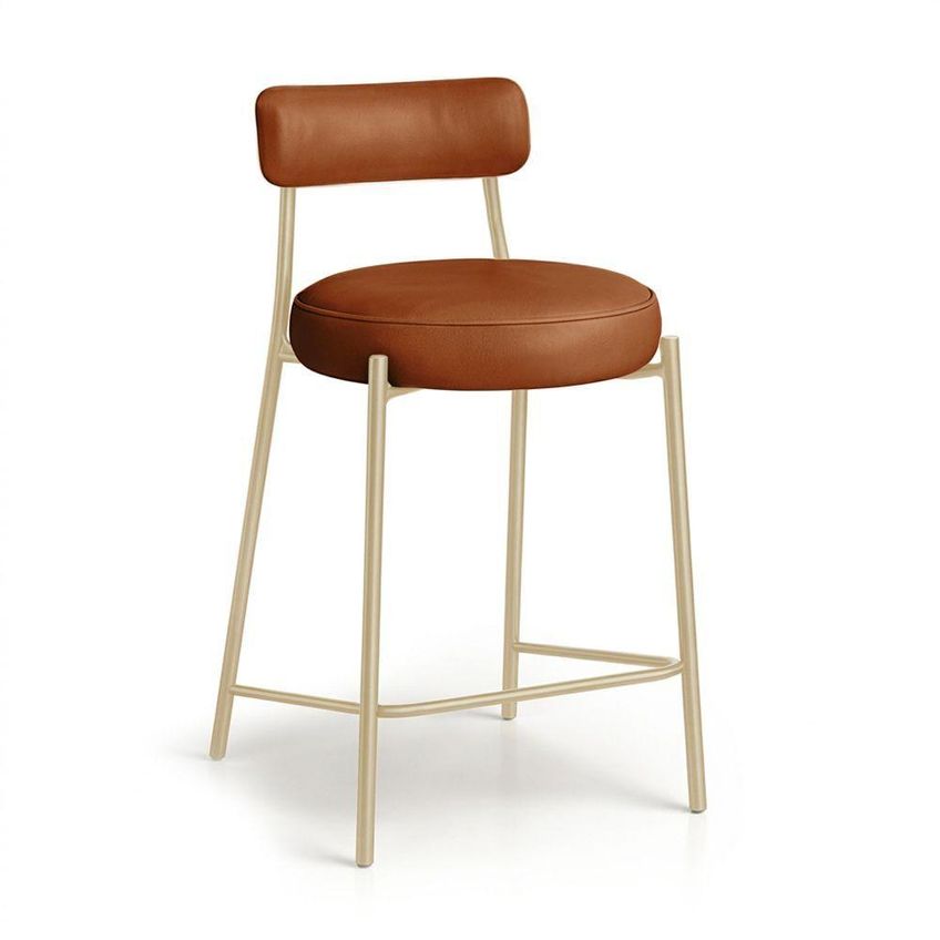 Banqueta Alta Londres Assento Em Pu Base De Aço Com Encosto Fixo 75cm Dourado D'rossi - imagem 3
