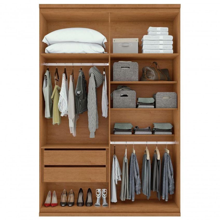 Guarda Roupa Solteiro E Closet Alonzo 4 Portas De Bater 2 Gavetas Mdf Amendoa Clean-branco Móveis - imagem 4