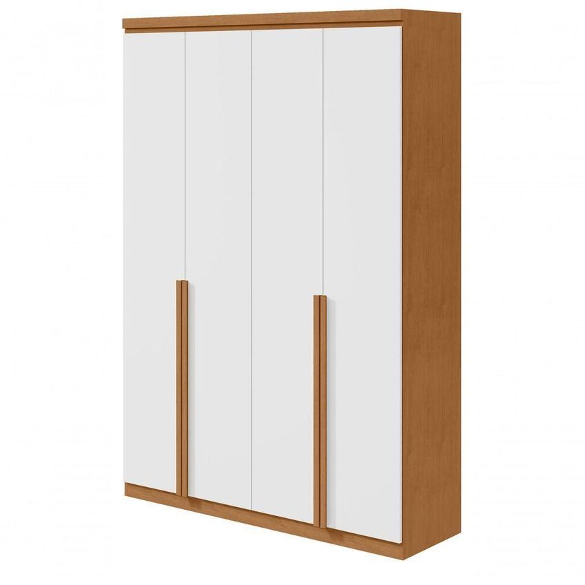 Guarda Roupa Solteiro E Closet Alonzo 4 Portas De Bater 2 Gavetas Mdf Amendoa Clean-branco Móveis - imagem 5