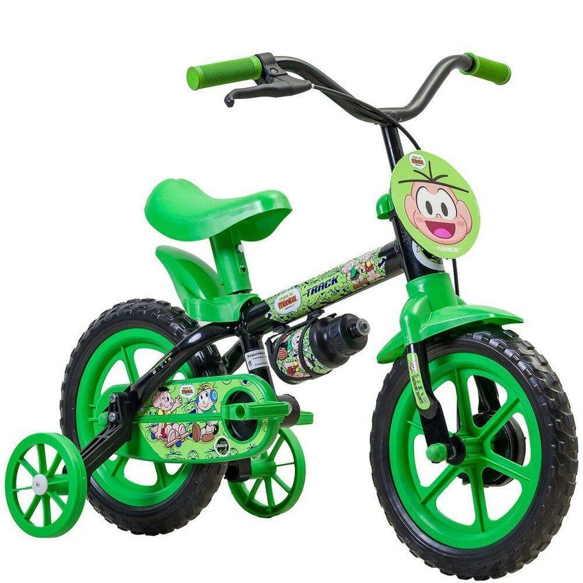 Bicicleta Infantil Aro 12 Cebolinha Freio A Tambor Com Garrafinha Preto Verde Track & Bikes - imagem 3