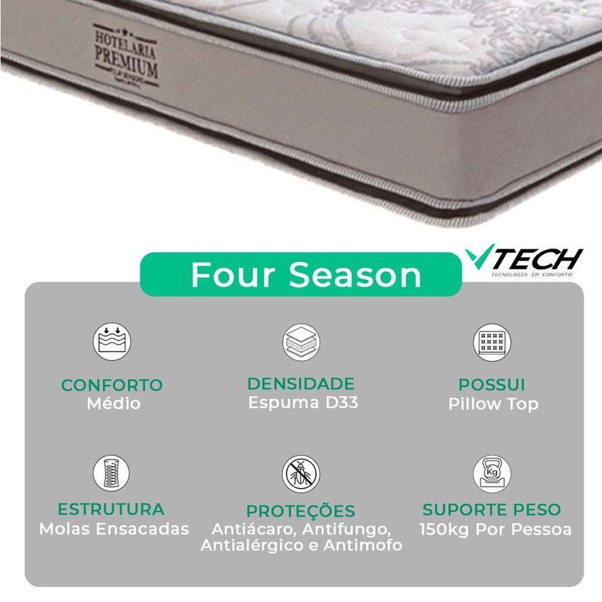 Colchão Queen Molas Ensacadas Four Season Pillow Top Branco Vtech - imagem 3