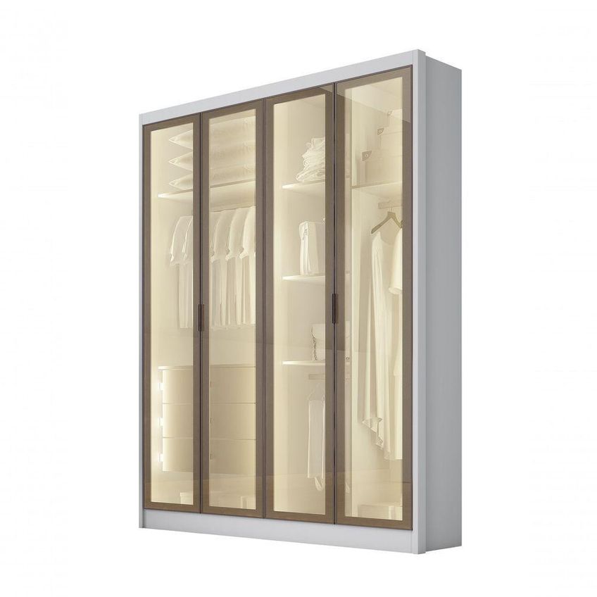 Guarda Roupa Casal Moderni Glass Reflecta 4 Portas De Bater 3 Gavetas Mdp Com Espelho Neve Móveis - imagem 3