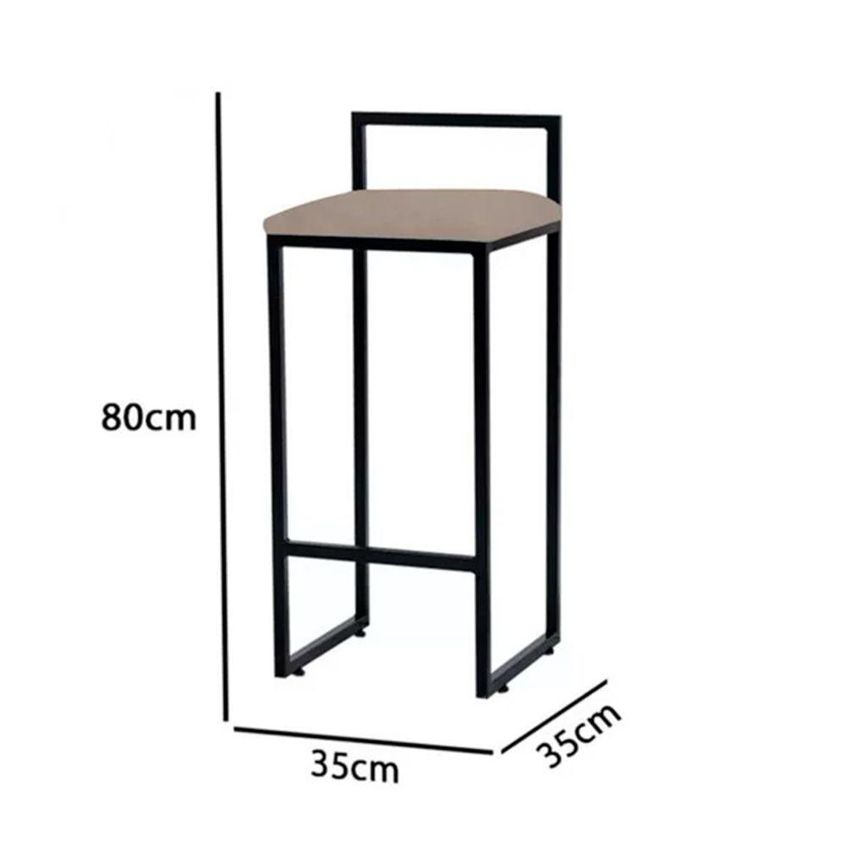 Banqueta Alta Bistrô Industrial Dori Assento Em Tecido Base Fixa Com Encosto Preto Bege - imagem 3