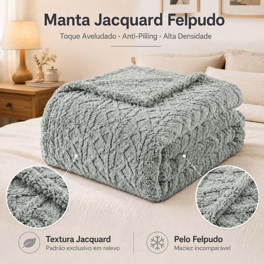 Cobertor Manta Atacama Casal 200x180cm Microfibra Jacquard Relevo Dupla Face Cinza Clara Luz Decora - imagem 3