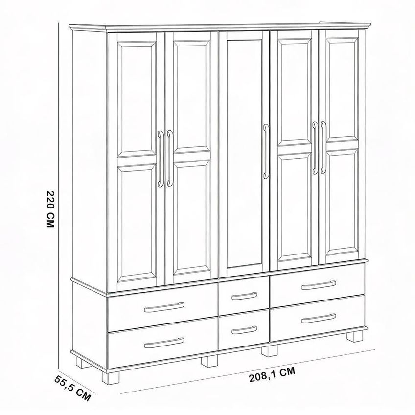 Guarda Roupa Casal Zahav F06 5 Portas De Bater 6 Gavetas Madeira Maciça Café Lyam Decor - imagem 4