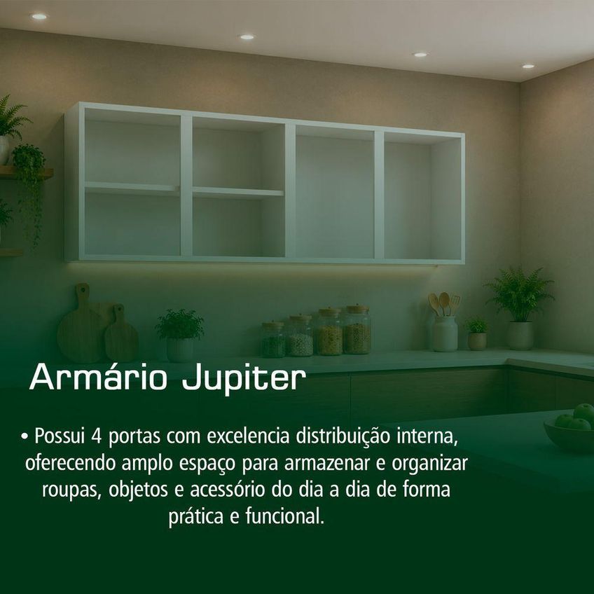 Armário Aéreo Júpiter 144cm 6 Nichos Aço Sem Porta Branco Cozimax Organização - imagem 3
