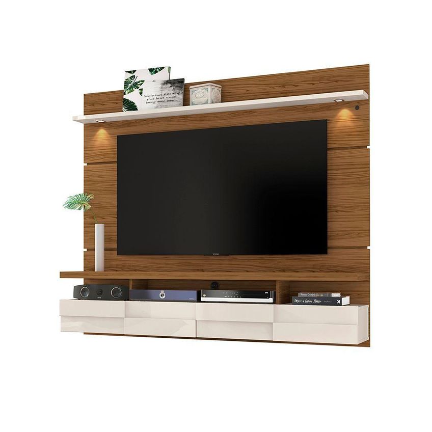 Painel TV Quelen Naturale Off White M20 60" 182cm MDP com LED e Portas Basculantes D'Rossi - imagem 4