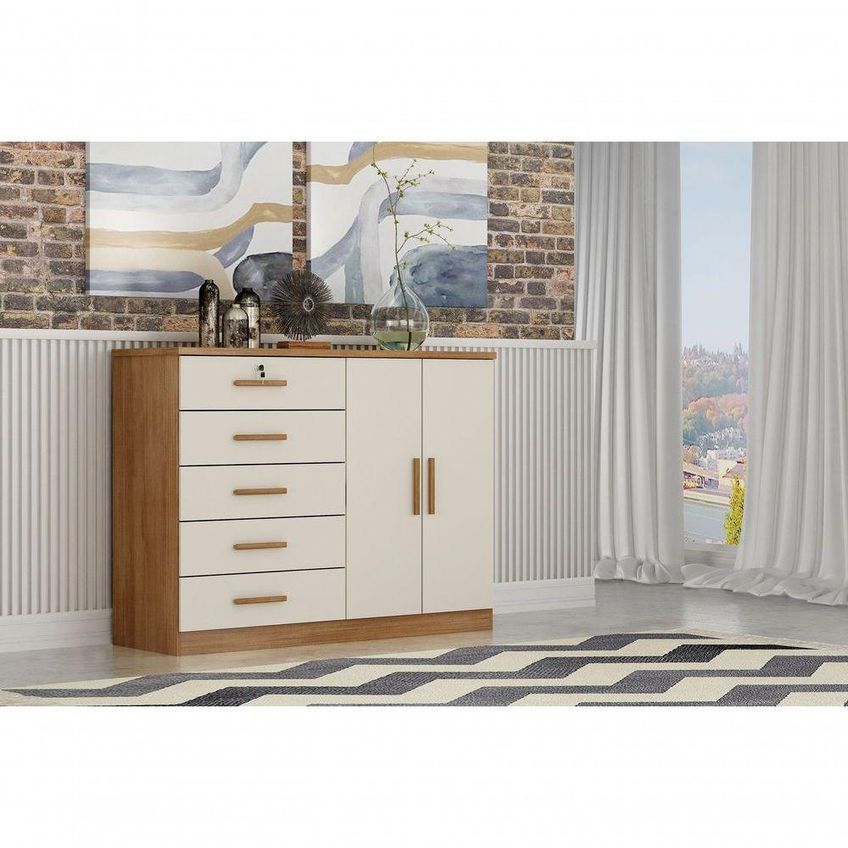Cômoda Space 5 Gavetas MDF-MDP Com Puxadores Metálicos Fendi Móveis Novo Horizonte - imagem 3