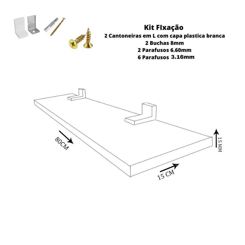 Prateleira Simples F031 80x15cm MDF com Suporte para Organização Preto - imagem 3