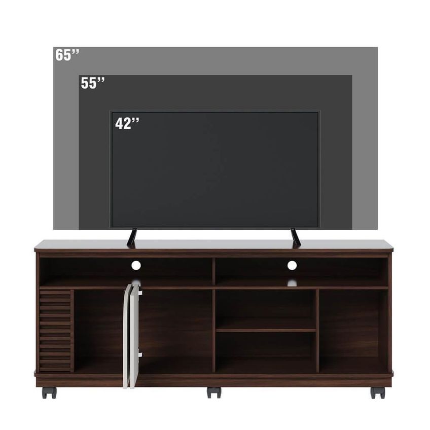 Rack Bancada Jurerê 1.5 Para TV 65" 150cm MDP com Rodízios Off White e Nogueira Colibri Móveis - imagem 3
