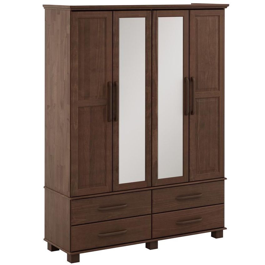 Guarda Roupa Solteiro Zahav F06 4 Portas De Bater 4 Gavetas Madeira Maciça Café Lyam Decor - imagem 4