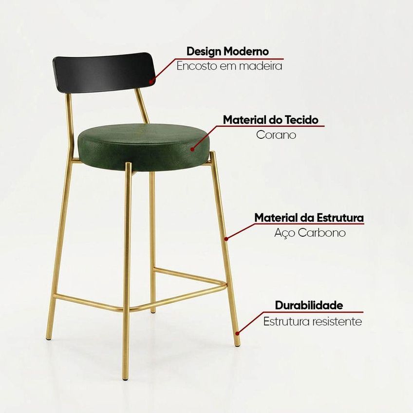 Banqueta Londrina Pu D03 Assento Em Pu Base Fixa Com Encosto Não Ajustável Verde D'rossi - imagem 5