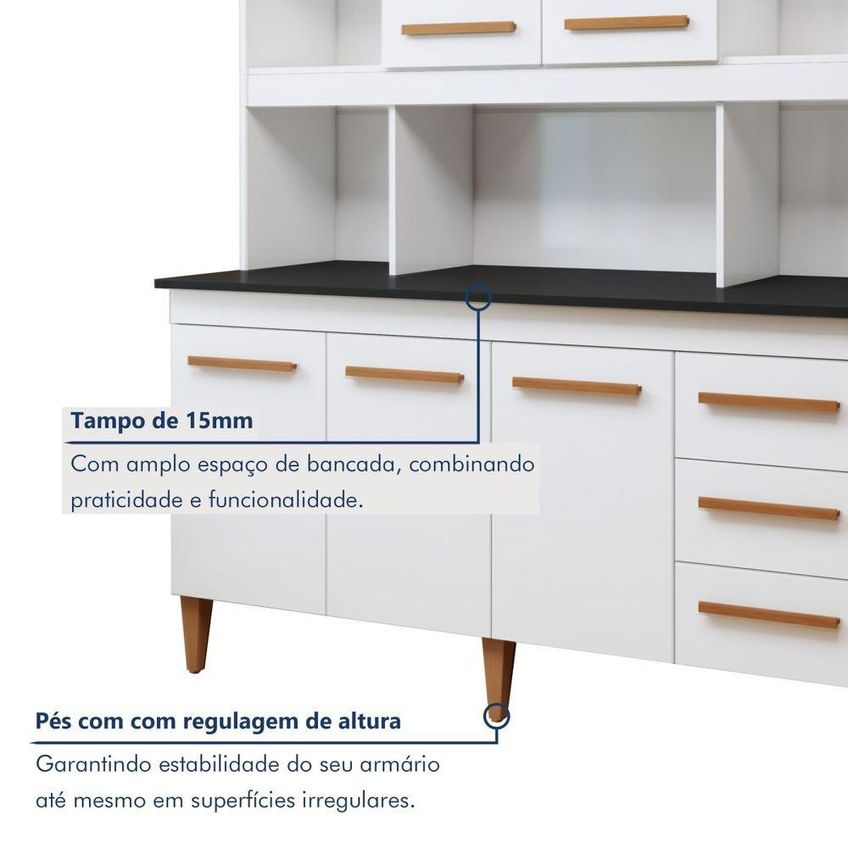 Kit Cozinha Compacta Atenas 5 Portas 3 Gavetas Mdp 160cm Branca Kaiki Móveis - imagem 4