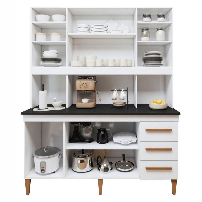Kit Cozinha Compacta Atenas 5 Portas 3 Gavetas Mdp 160cm Branca Kaiki Móveis - imagem 5