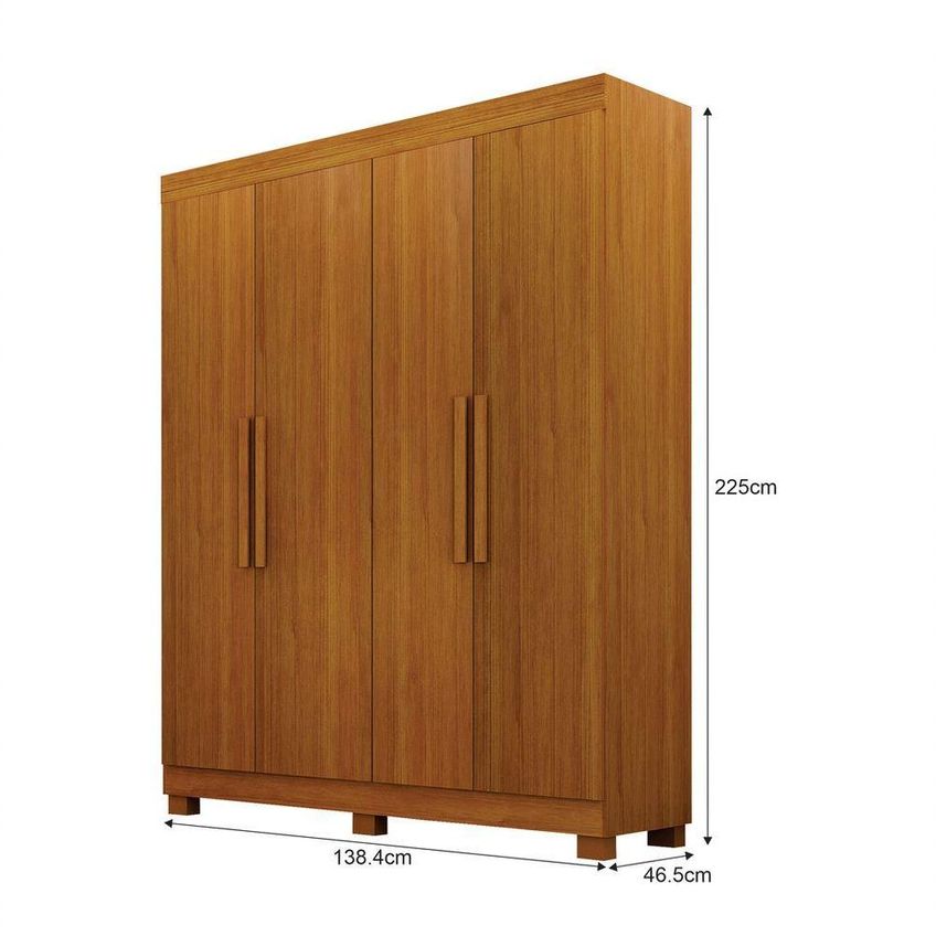 Guarda Roupa Solteiro Canadá 4 Portas De Bater 2 Gavetas MDF Amadeirado Leifer Móveis 142cm - imagem 2