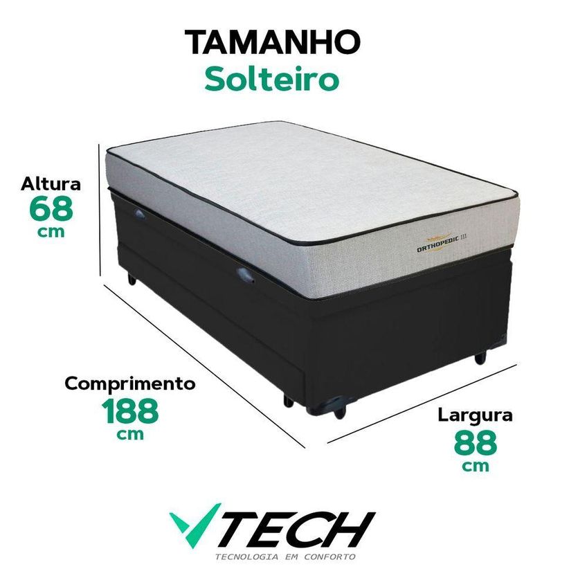 Bicama Baú Com Colchão Solteiro Orthopedic D33 Madeira Preto Vtech 88cm - imagem 4