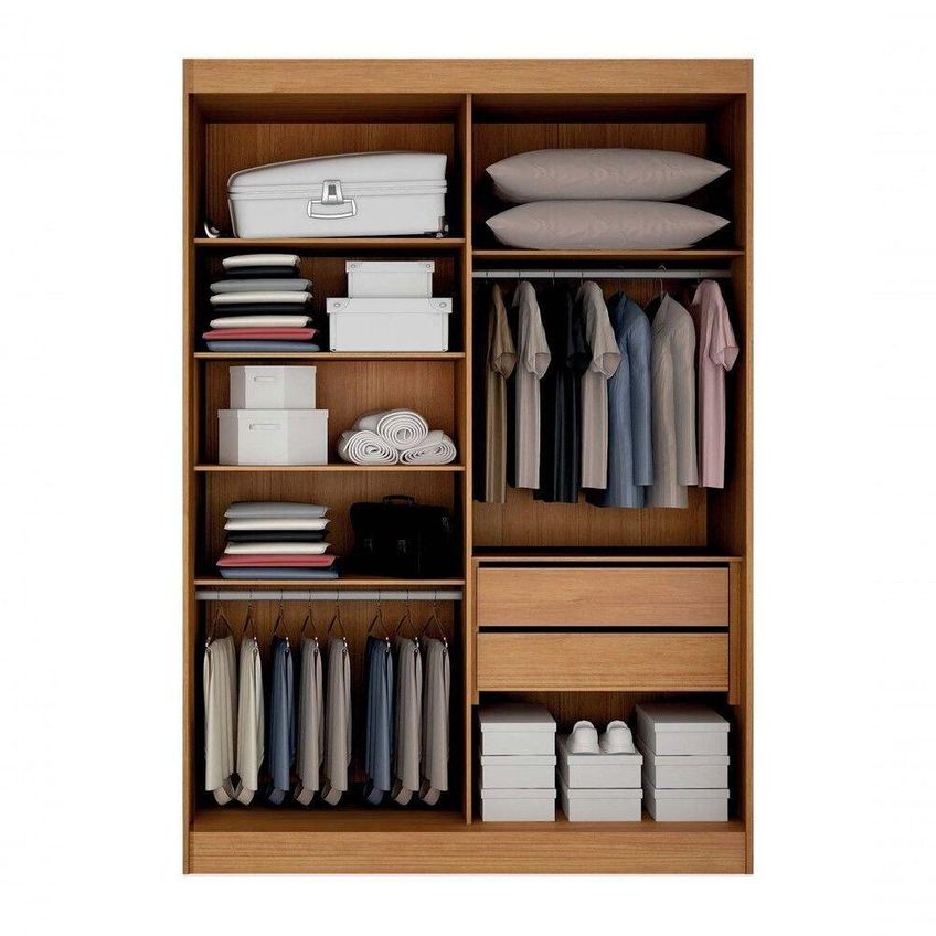 Guarda Roupa Solteiro Canadá 4 Portas De Bater 2 Gavetas MDF Amadeirado Leifer Móveis 142cm - imagem 3