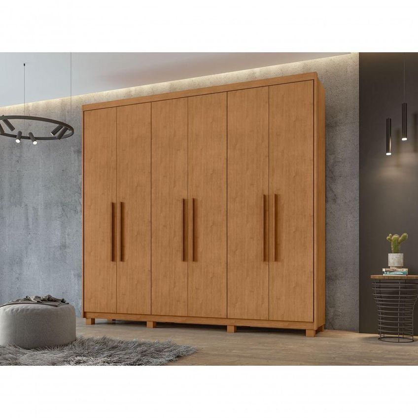 Guarda Roupa Casal Aries 6 Portas De Bater 5 Gavetas MDP Amendoa Clean Móveis Lopas - imagem 2