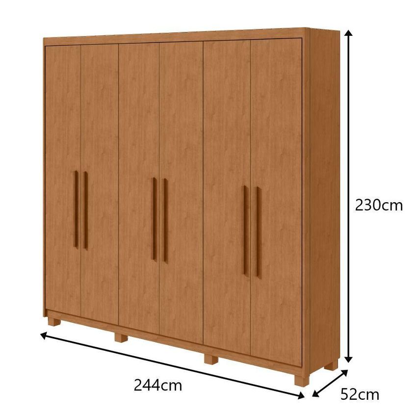 Guarda Roupa Casal Aries 6 Portas De Bater 5 Gavetas MDP Amendoa Clean Móveis Lopas - imagem 3