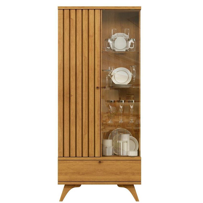 Cristaleira Versátilis Moderno 2 Portas 1 Gaveta MDF-MDP 76cm Naturalle Mavaular Móveis - imagem 4