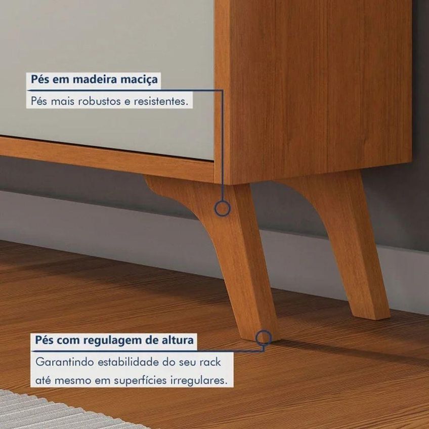 Rack Para TV Piazza New 75" 237cm MDF com Pés Reguláveis Off White Mavaular Móveis - imagem 3