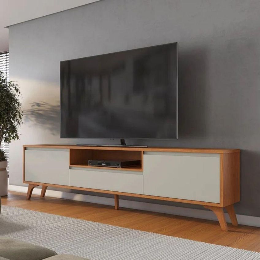 Rack Para TV Piazza New 75" 237cm MDF com Pés Reguláveis Off White Mavaular Móveis - imagem 5