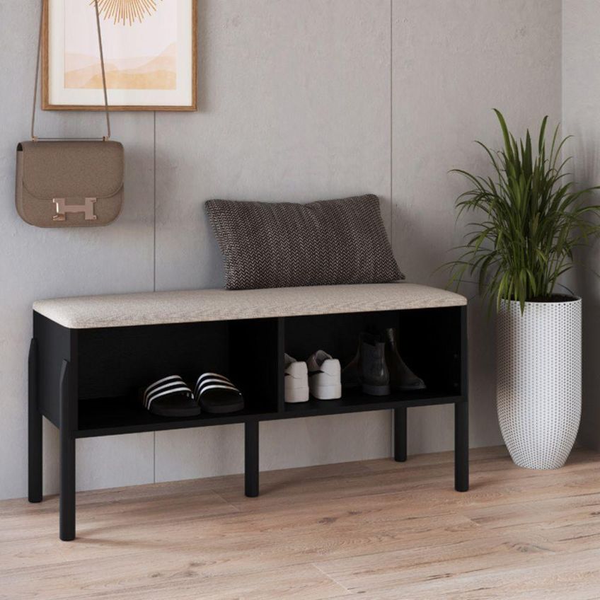 Sapateira Banco Oslo Sem Porta Sem Gavetas 93cm MDF MDP Preto Artesano Móveis - imagem 4
