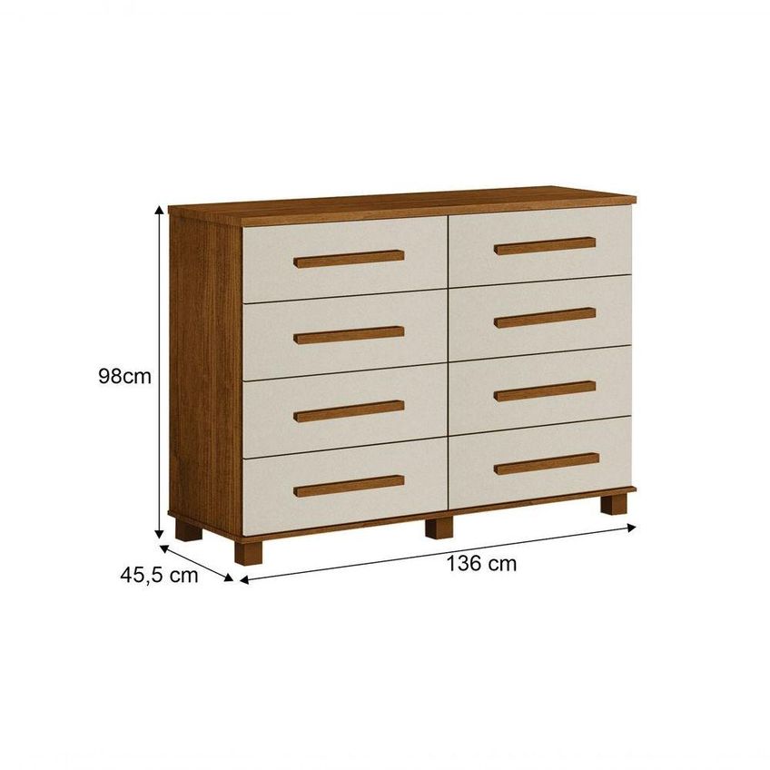 Cômoda San Marino 8 Gavetas MDF Puxador Madeira Cinamomo E Off White Leifer Móveis - imagem 2