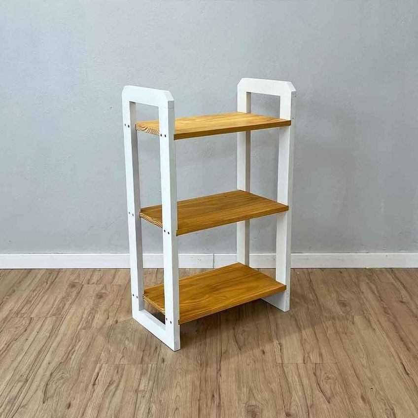 Aparador Linea Slim Moderno 3 Prateleiras Madeira Maciça 53cm Nozes E Branco Artfactory Design - imagem 5