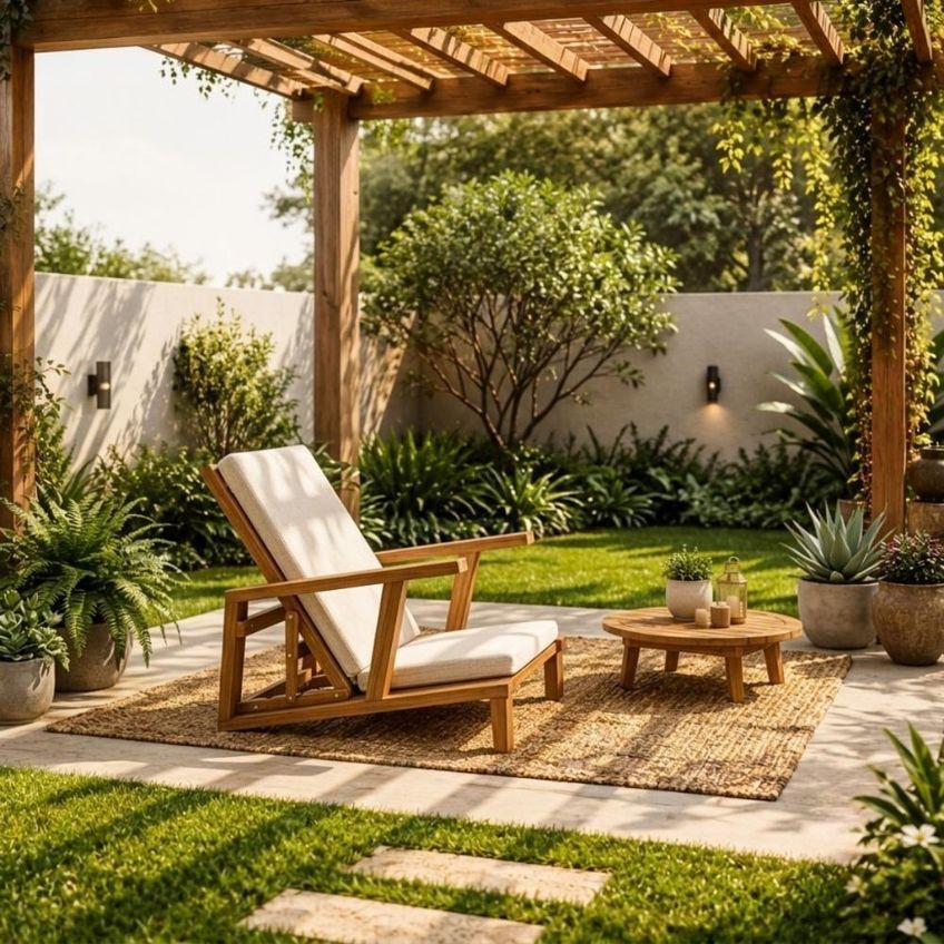Poltrona Raiz Reclinável Para Jardim Estrutura Em Madeira Maciça Assento Estofado Bege Magazine - imagem 3