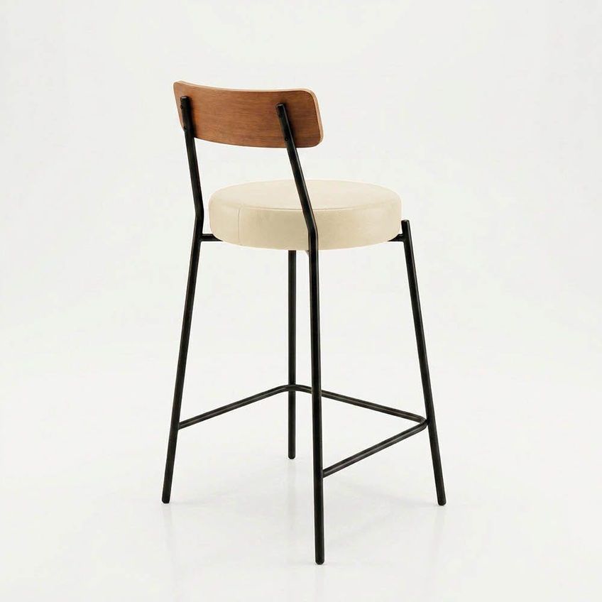 Banqueta Industrial D03 Assento Em Pu Base Fixa Com Encosto Fixo 95cm Bege D'rossi - imagem 3