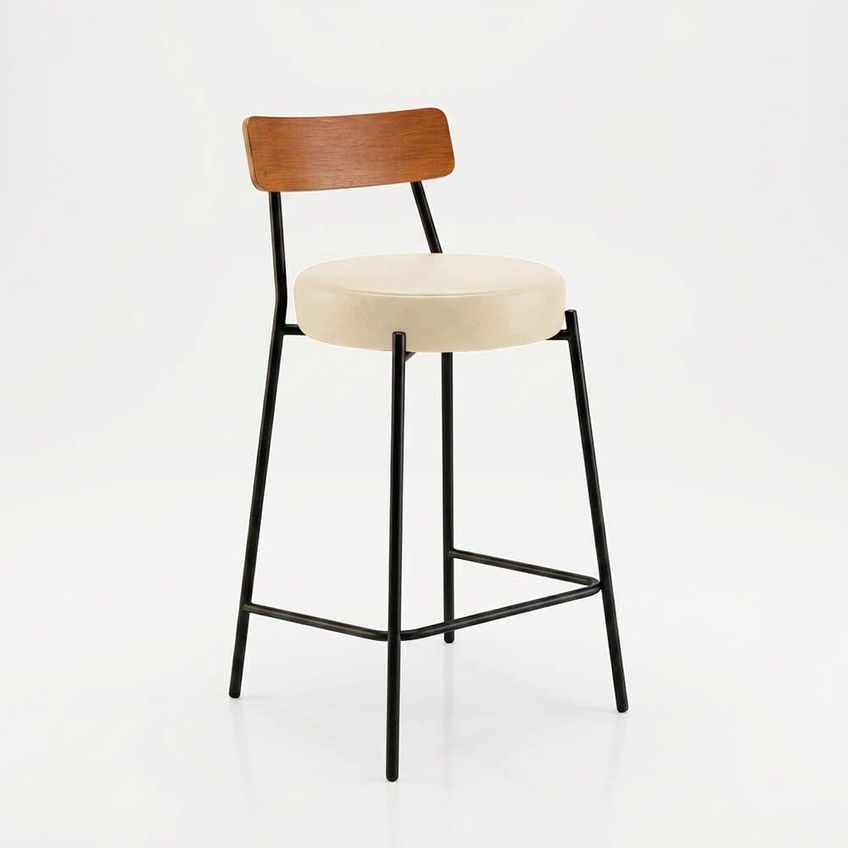 Banqueta Industrial D03 Assento Em Pu Base Fixa Com Encosto Fixo 95cm Bege D'rossi - imagem 5