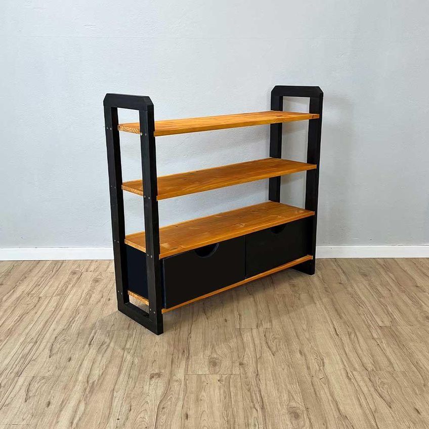 Aparador Linea Ample Moderno Sem Porta 2 Gavetas Madeira Maciça 100cm Amadeirado E Preto Artfactory - imagem 3