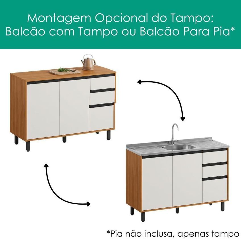 Cozinha Modulada Ravena 3 Módulos Sem Gavetas Mdp 180cm Freijo Off Acetinado Poliman Móveis - imagem 4