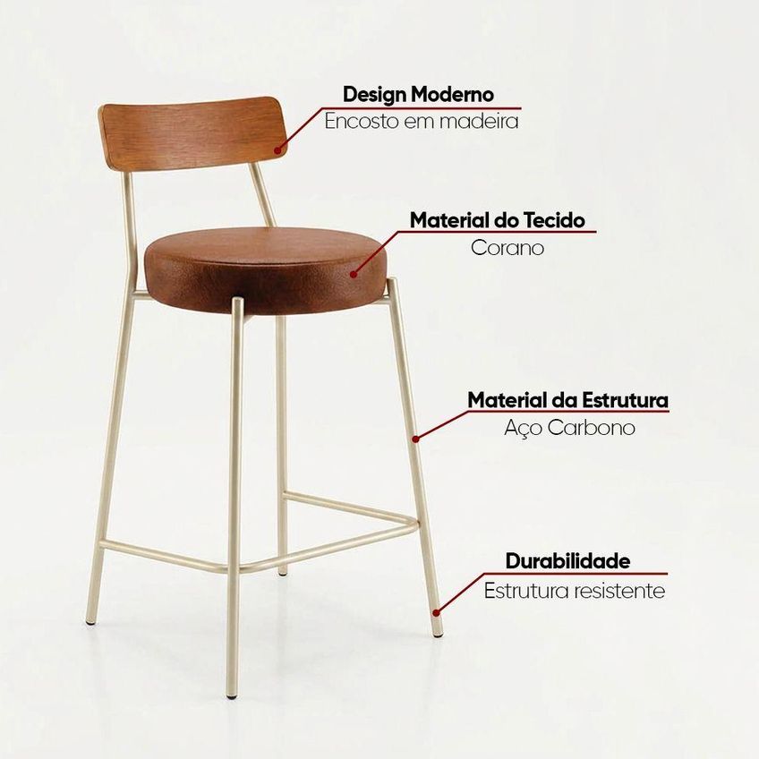 Banqueta Londrina PU D03 Assento PU Base Aço Encosto Fixo 95cm Nozes D'rossi - imagem 2