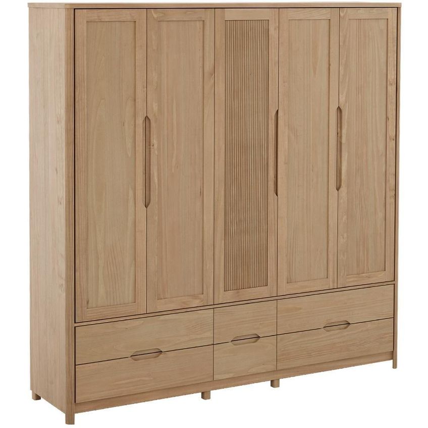Guarda Roupa Casal Benton F06 5 Portas De Bater 6 Gavetas Madeira Maciça Tauari Lyam Decor - imagem 5