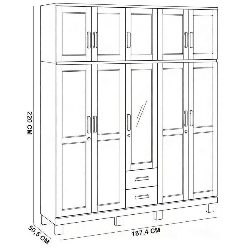 Guarda Roupa Casal Lorie F06 10 Portas De Bater 2 Gavetas Madeira Maciça Castanho Lyam Decor - imagem 3