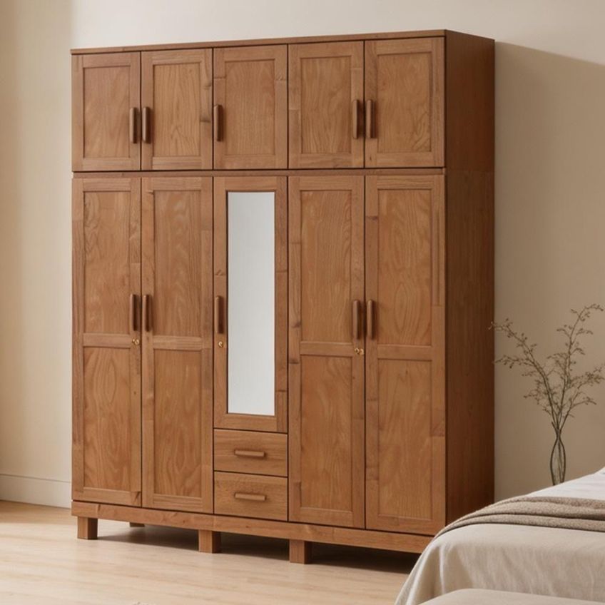 Guarda Roupa Casal Lorie F06 10 Portas De Bater 2 Gavetas Madeira Maciça Castanho Lyam Decor - imagem 4