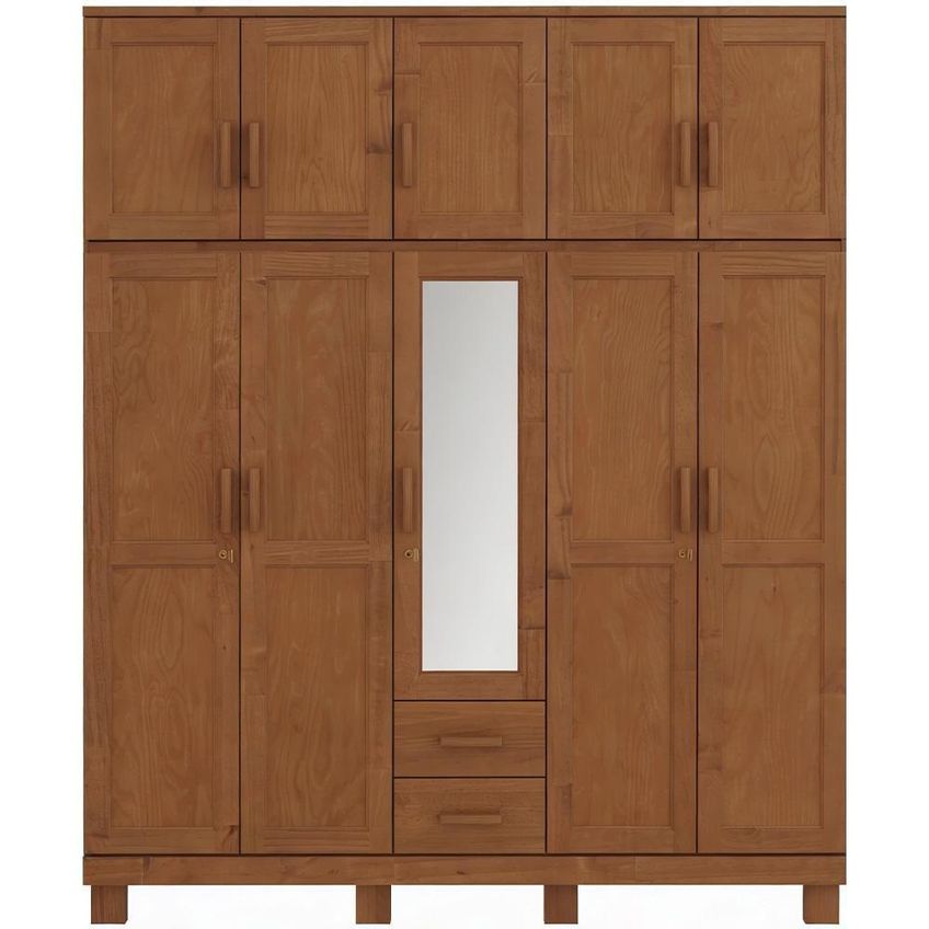 Guarda Roupa Casal Lorie F06 10 Portas De Bater 2 Gavetas Madeira Maciça Castanho Lyam Decor - imagem 5