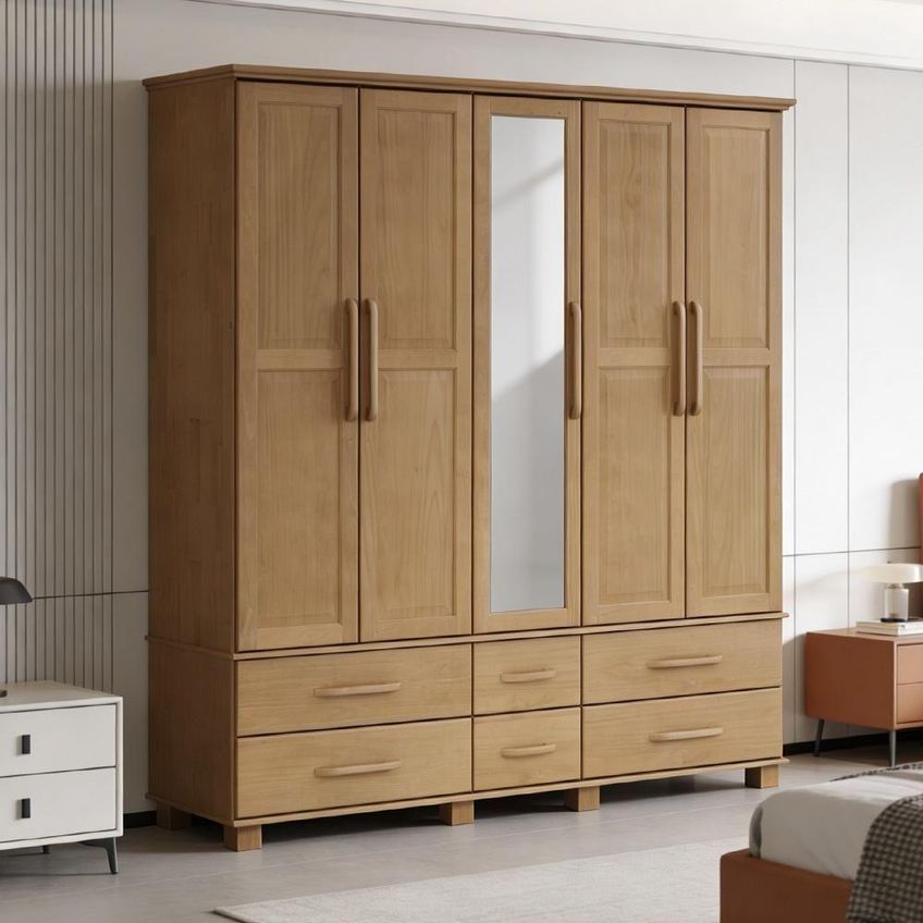 Guarda Roupa Casal Zahav F06 5 Portas De Bater 6 Gavetas Madeira Maciça Freijó Lyam Decor - imagem 3