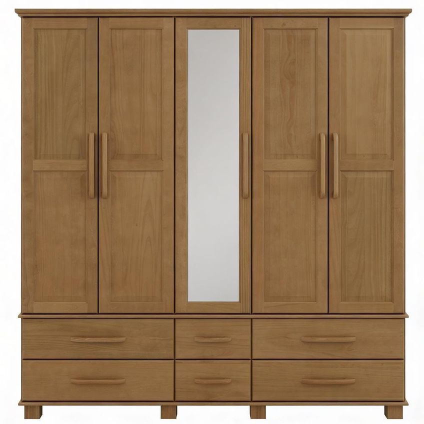 Guarda Roupa Casal Zahav F06 5 Portas De Bater 6 Gavetas Madeira Maciça Freijó Lyam Decor - imagem 4