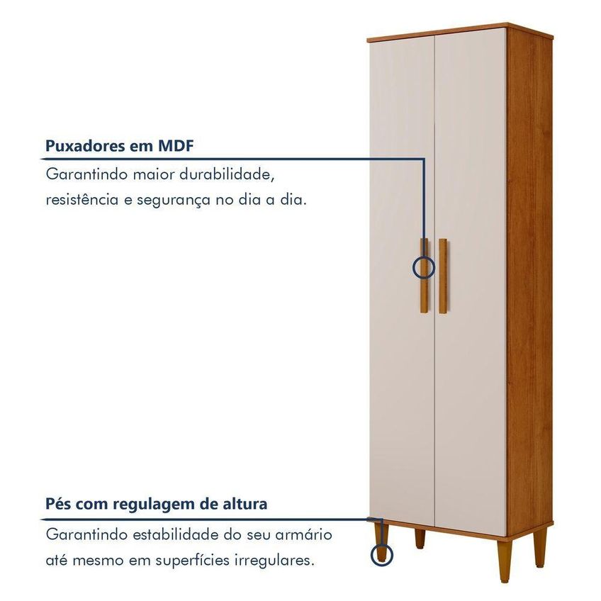 Armário Multiuso Goiânia 2 Portas 4 Prateleiras MDP 60cm Off White Kaiki Móveis - imagem 5