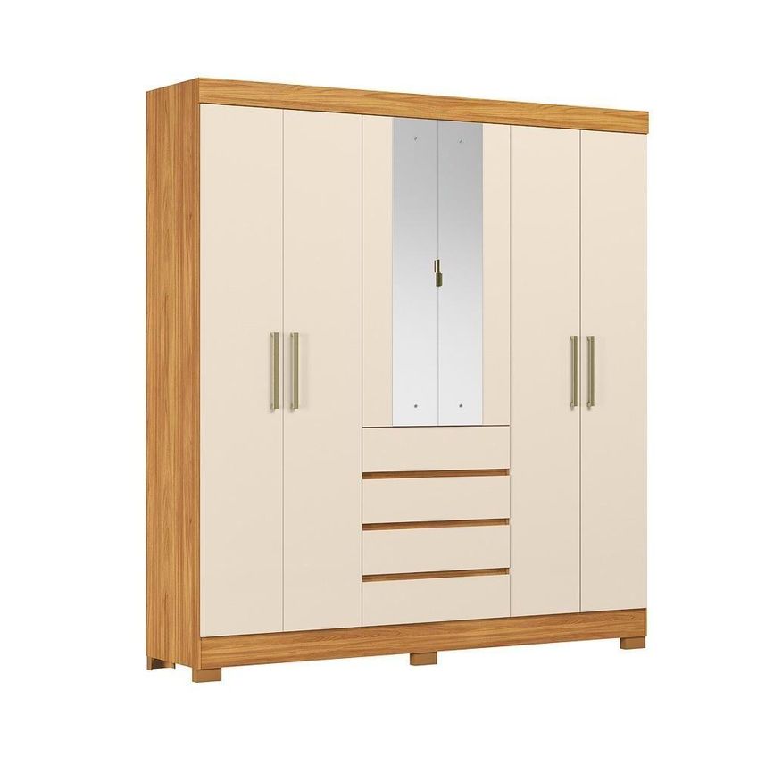 Guarda Roupa Casal Ópera 6 Portas 4 Gavetas MDF Com Espelho Cinamon Touch-Off White Demóbile - imagem 3