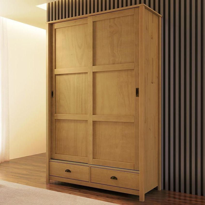 Guarda Roupa Solteiro Mazzaro F06 2 Portas De Correr 2 Gavetas Madeira Maciça Freijó Lyam Decor - imagem 2