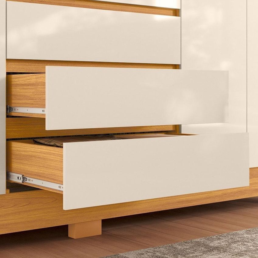 Guarda Roupa Casal Ópera 6 Portas 4 Gavetas MDF Com Espelho Cinamon Touch-Off White Demóbile - imagem 5