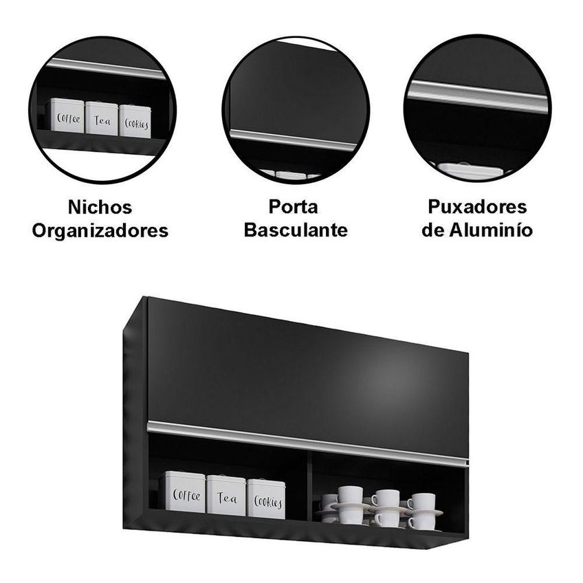 Armário Aéreo De Geladeira Uraí 1 Porta 1 Prateleira Mdp 100cm Preto Ura - imagem 3