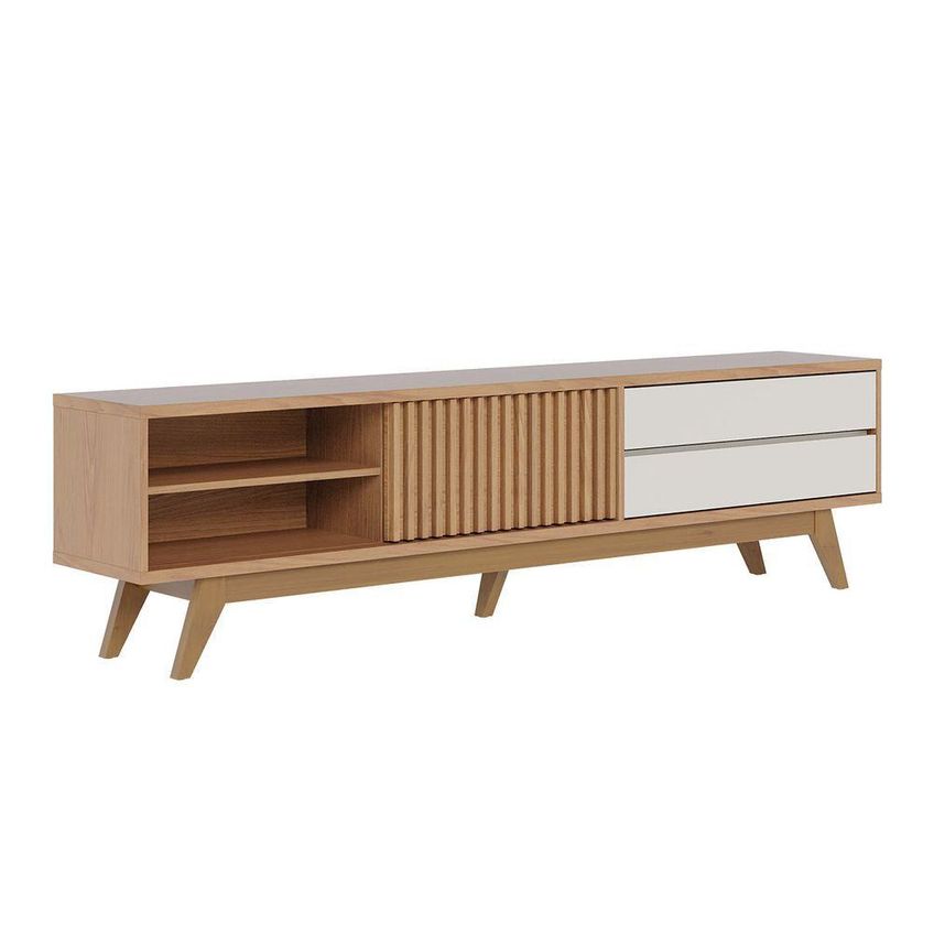 Rack Para TV Veneza 75" 200cm MDP Com Porta Ripada Deslizante Freijó-Off White - imagem 2