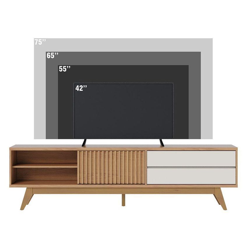 Rack Para TV Veneza 75" 200cm MDP Com Porta Ripada Deslizante Freijó-Off White - imagem 4